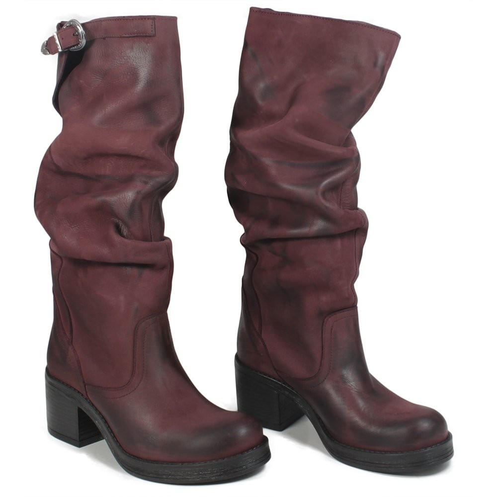 Rechthoek Gewend Bij naam High Biker Boots Heel in Genuine Leather Bordeaux Fall Winter