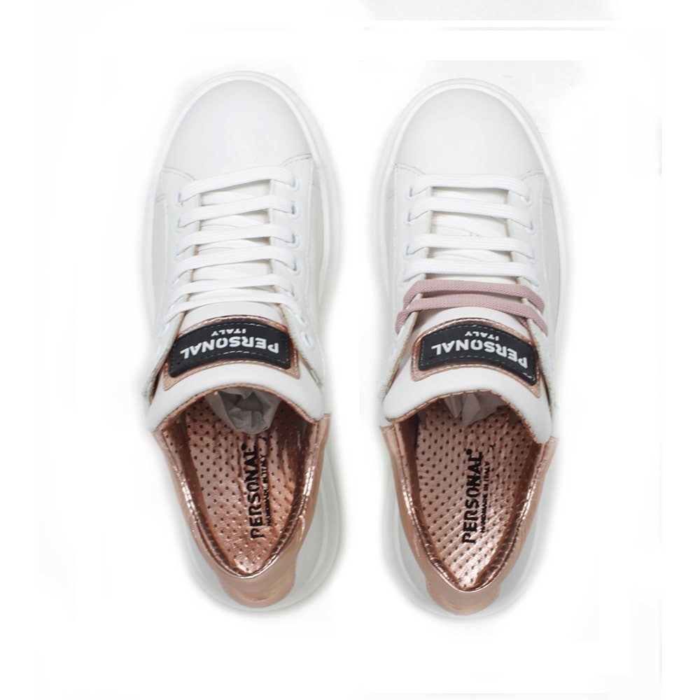 Sneakers Oversized Sole Woman in Genuine Leather White Copper Made in Italy