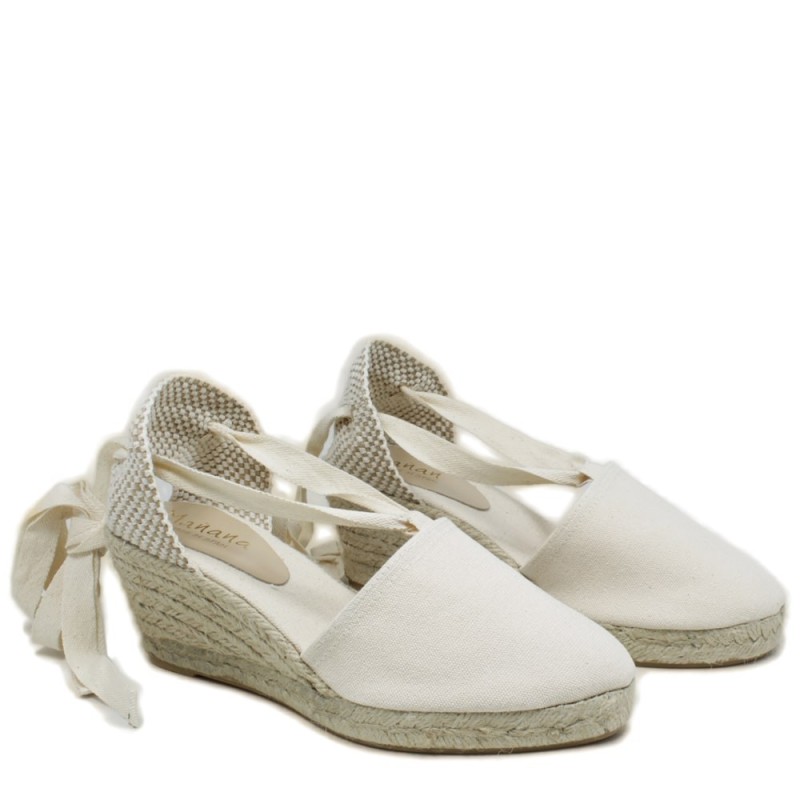 Espadrillas Sandals on Mid Wedges with Lace "501" - Beige