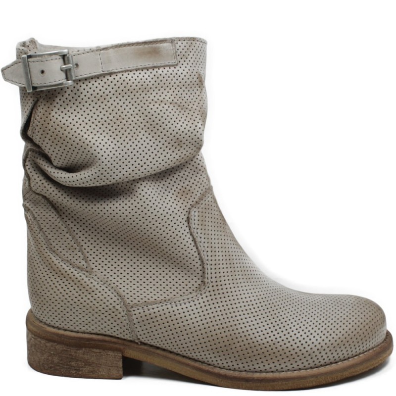 Low Biker Boots Perforated Spring Summer 'Bik/B' - Taupe