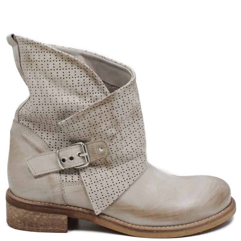Low Biker Boots Perforated Asymmetrical 'MANTRA/B' - Taupe