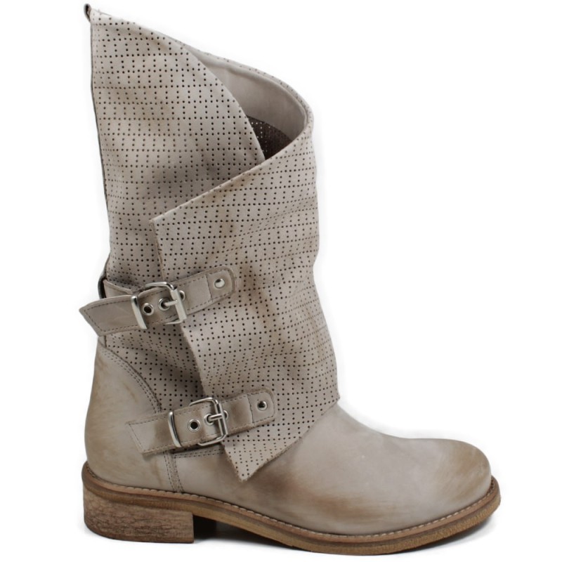 Biker Boots Perforated Asymmetrical 'MANTRA/A' - Taupe
