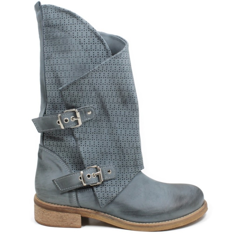 Biker Boots Perforated Asymmetrical 'MANTRA/A' - Jeans
