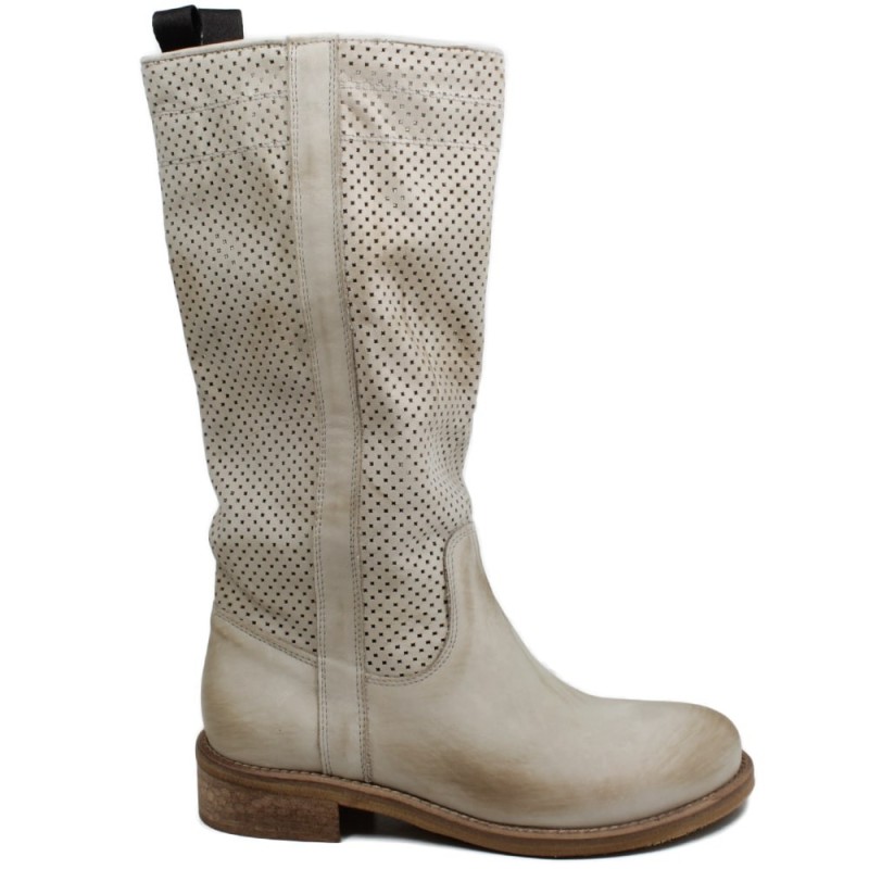 High Biker Boots Perforated 'Flair' - Taupe