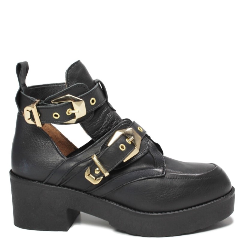Cut Out Boots 'Rock' - Black Leather