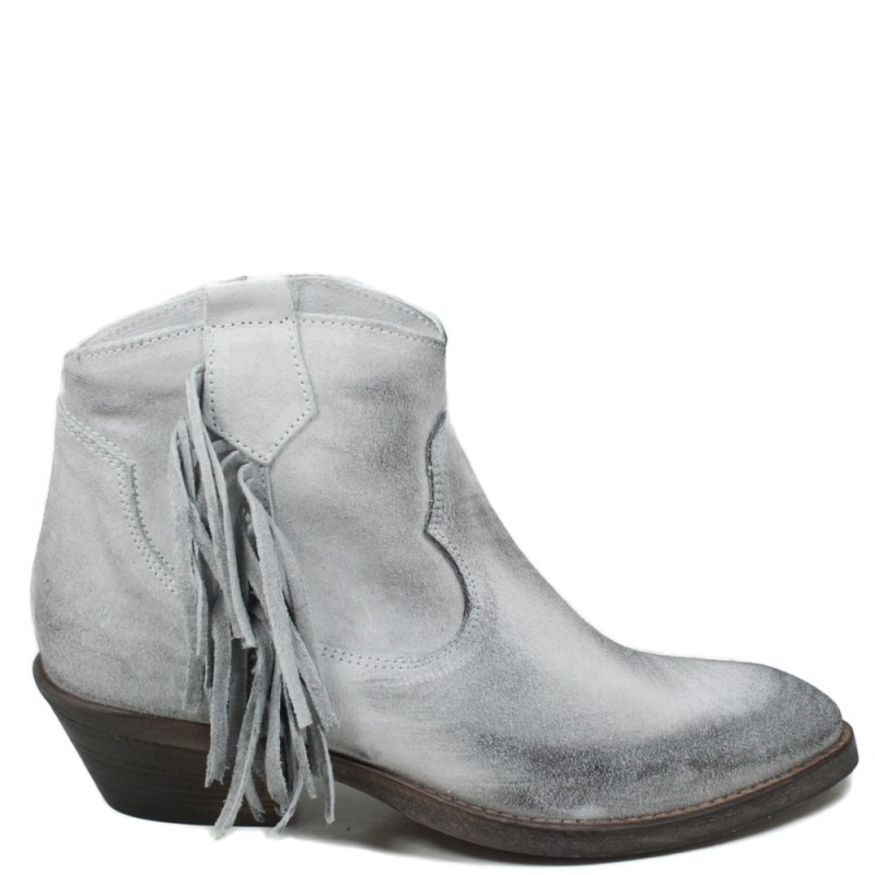 Texan Camperos Summer with Fringe in Suede Vintage Dirty 'TEX08/F' - White