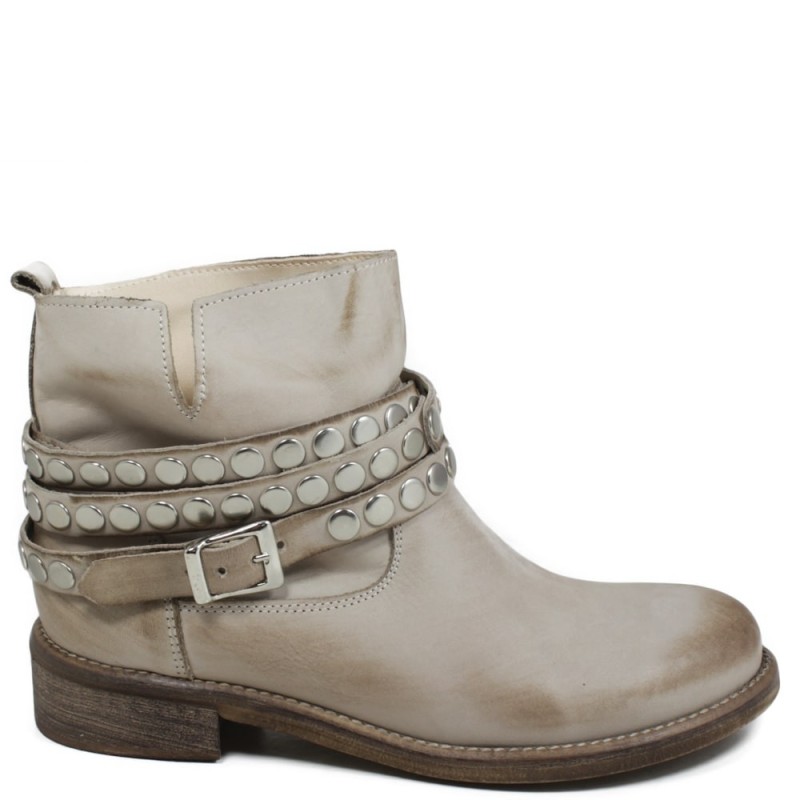 Ankle Biker Boots with Removable Studded Strap '738/B' - Taupe