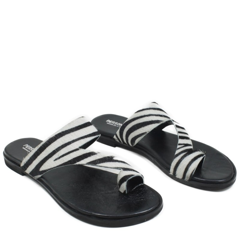 Flat Flip Flops Sandals Calf Hair "Lips" - Zebra/Black
