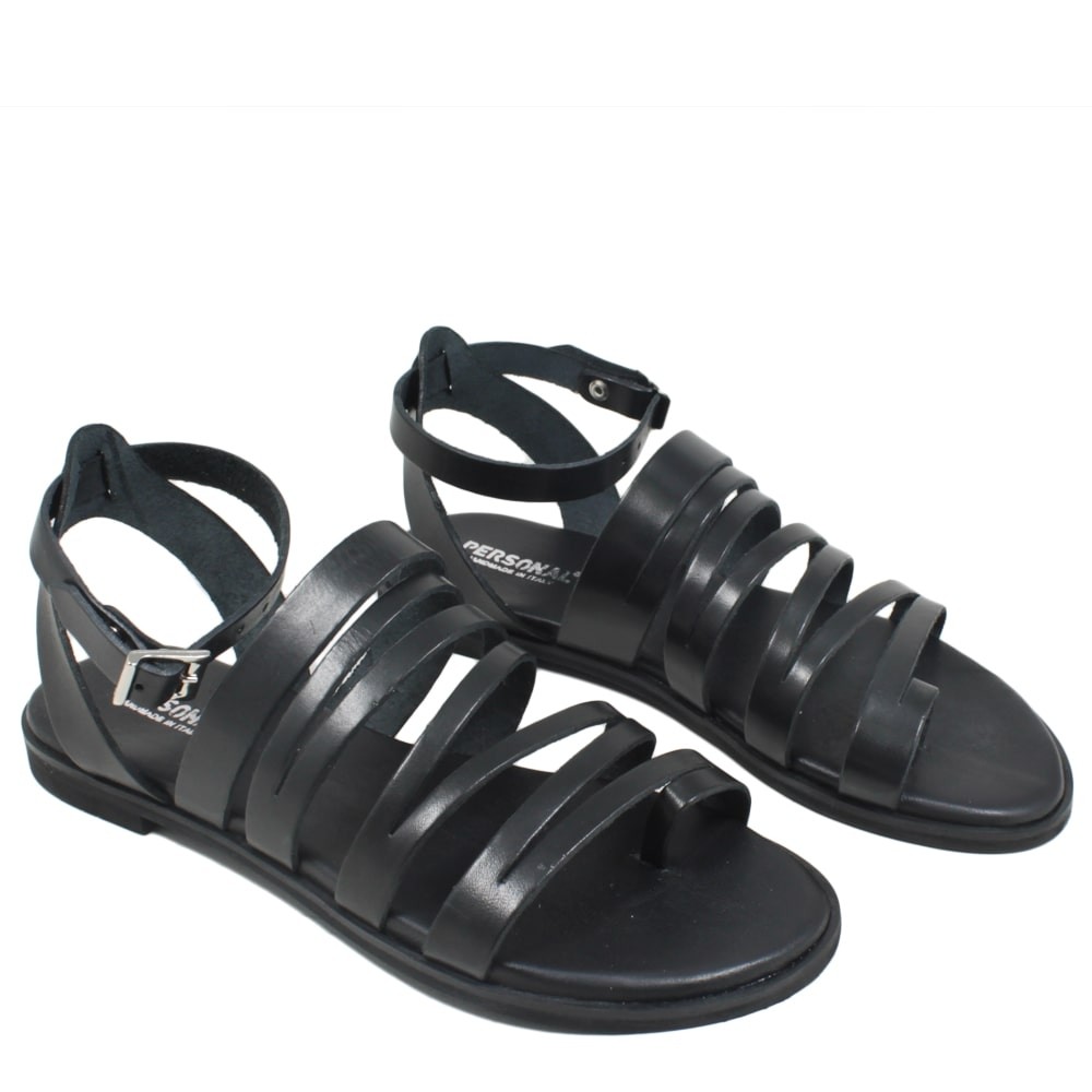 Black Sandals with ankle Strap 100% handmade KC13 NERO