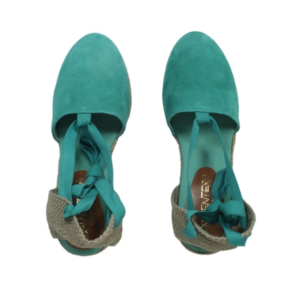 Espadrillas High Wedges Suede Sandals with Laces Turquoise