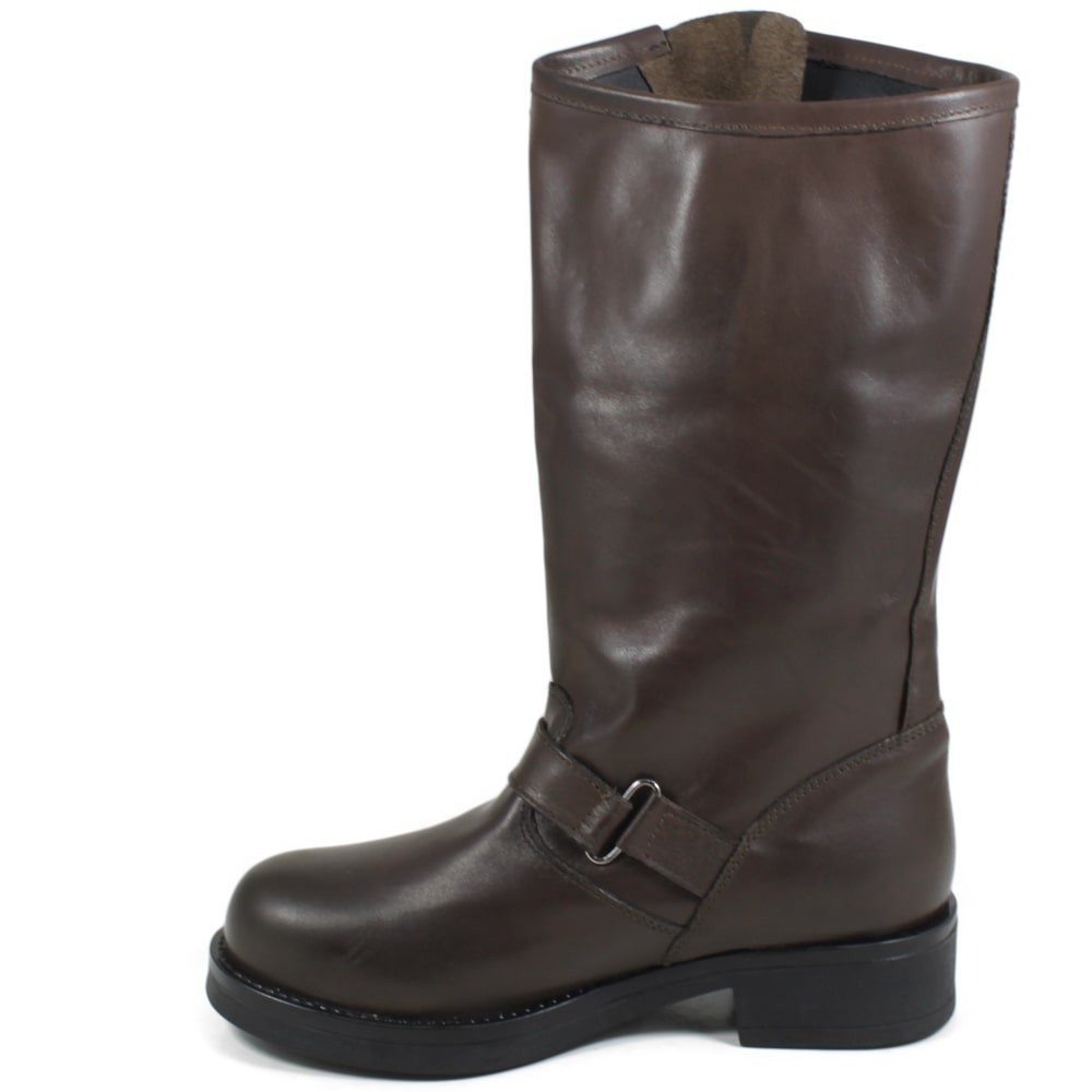 The Real Mid Biker Boots in Genuine Leather Brown Fall Winter