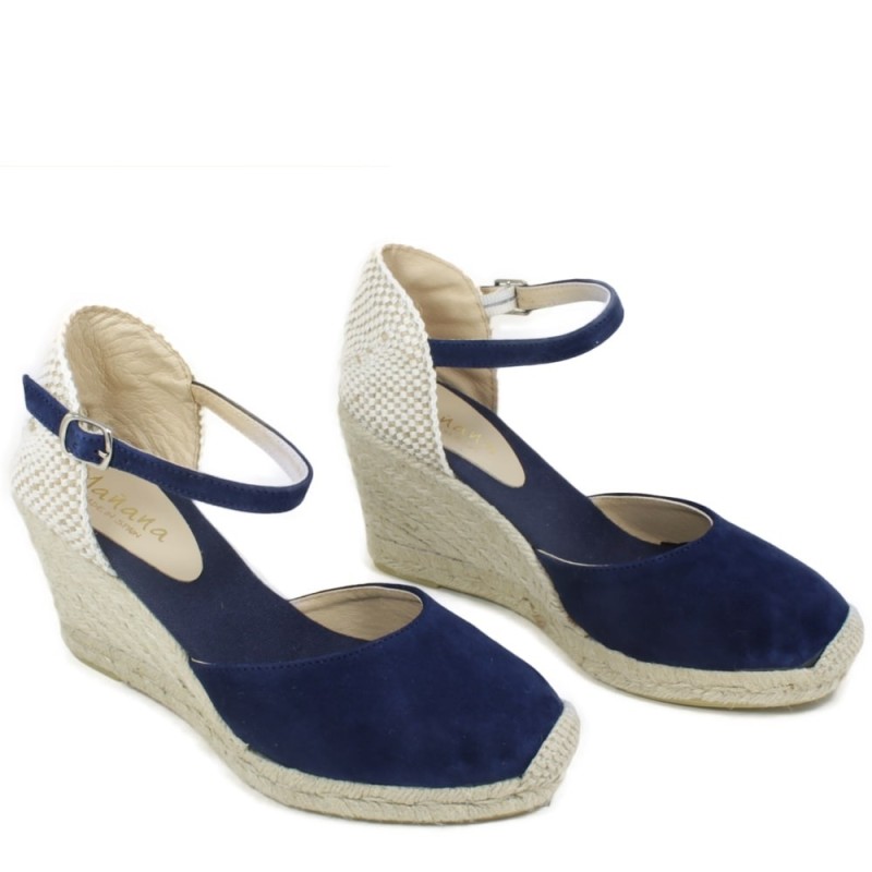 Suede Espadrillas Sandals on High Wedges with Strap "712" - Blue