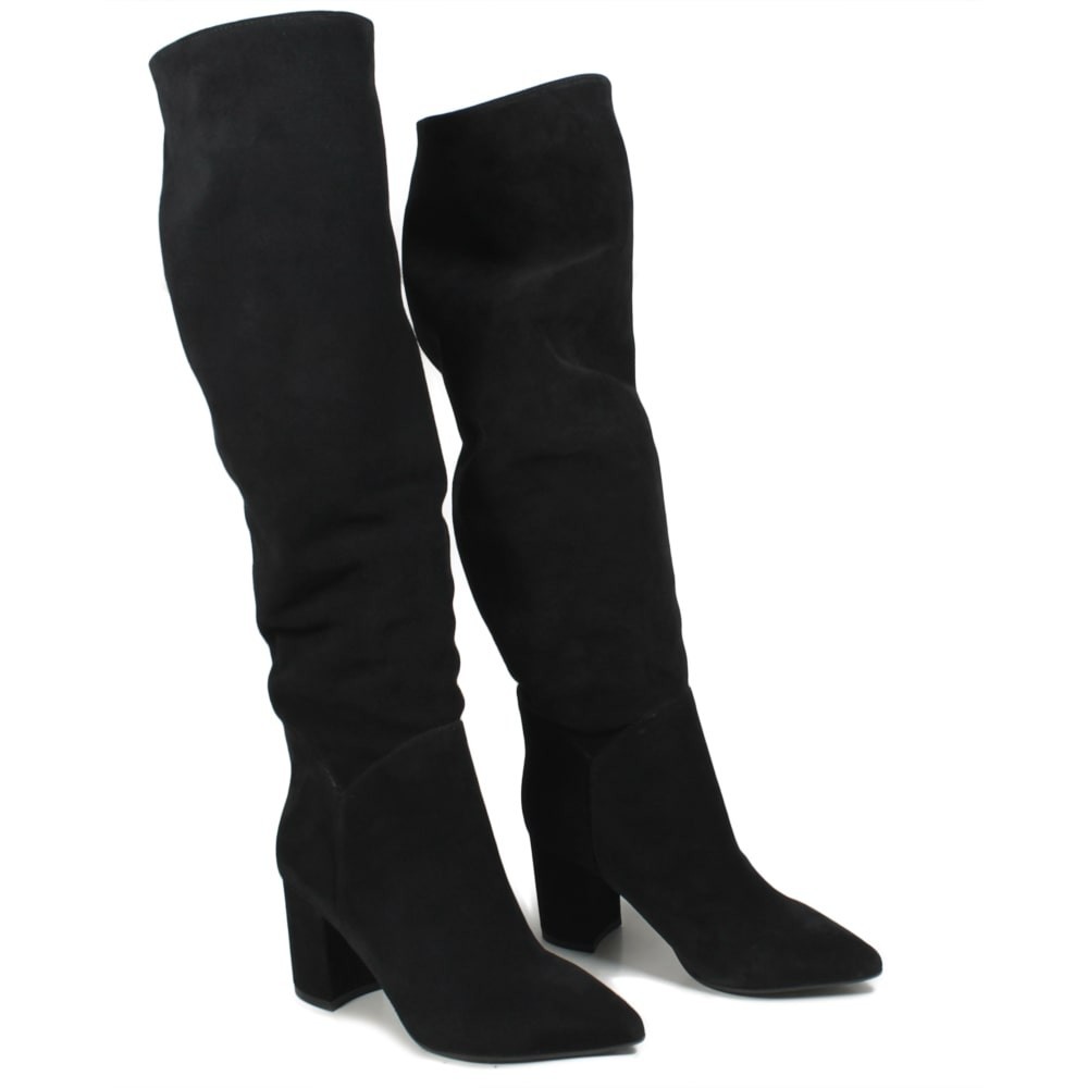 High Heels Cuissardes Boots Suede Leather Black Made in Italy