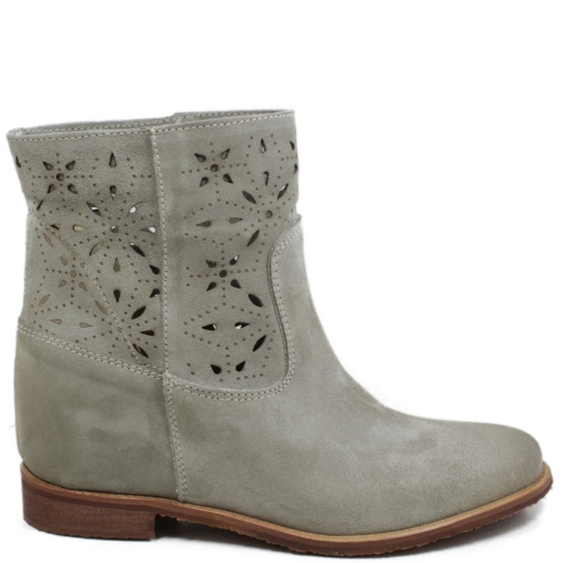 Low Perforated Boots with Hidden Wedges "Alley" - Suede Taupe