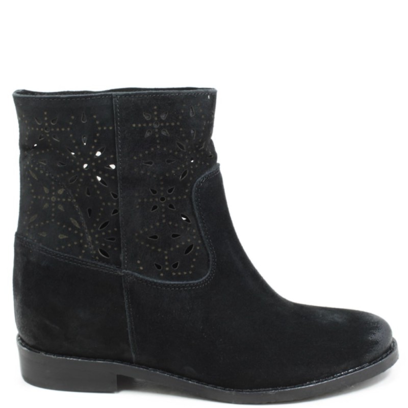 Low Perforated Boots with Hidden Wedges "Alley" - Suede Black