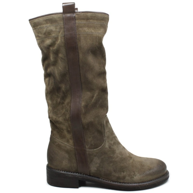 Suede Biker Boots '309W' - Taupe