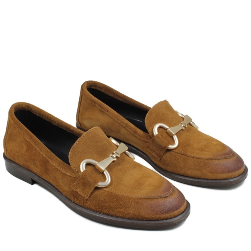 Womens Suede Loafers 'MADAME' - Tan