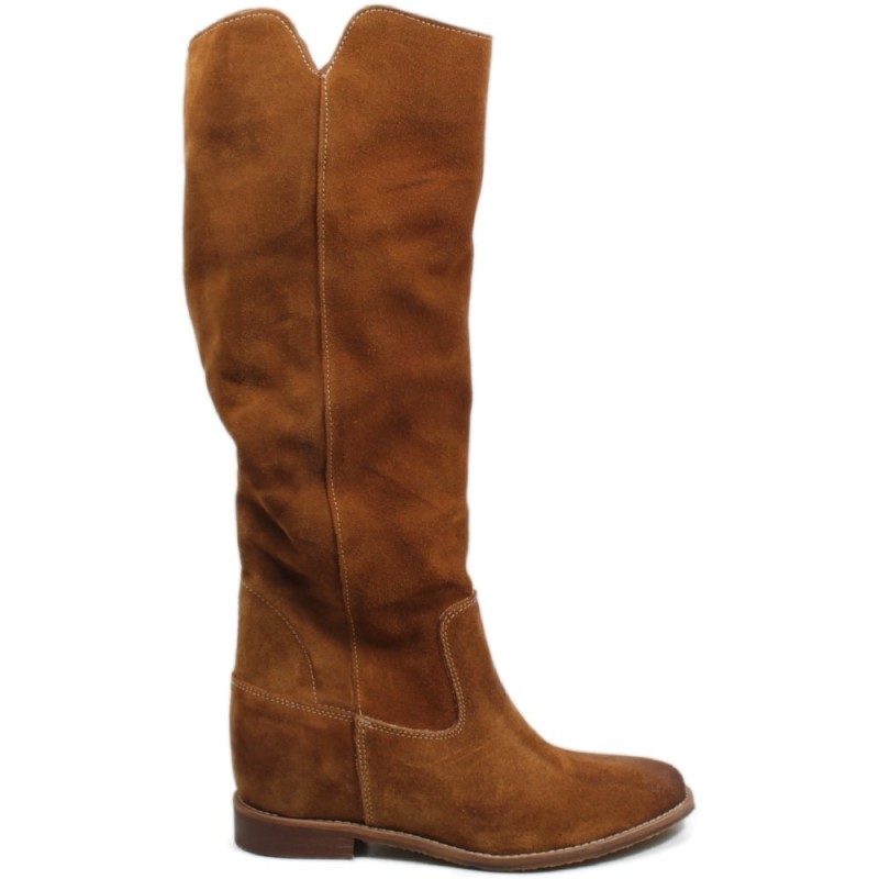 High Boots with Hidden Wedges "Aida" - Suede Tan