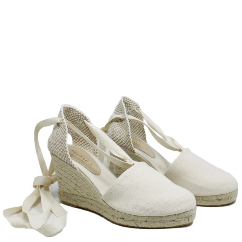 Espadrillas Sandals on High Wedges with Lace "701" - Beige