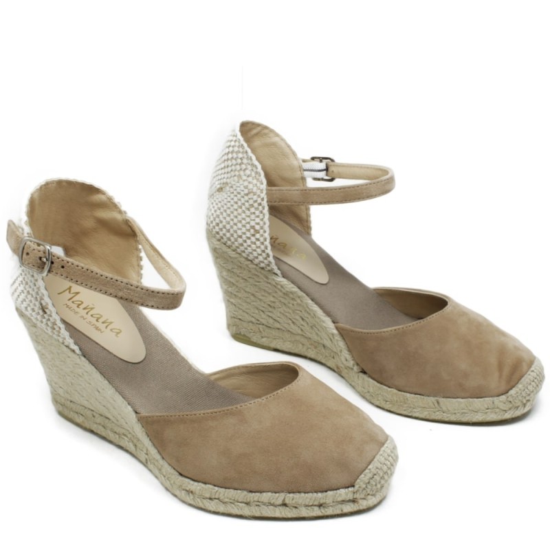 Suede Espadrillas Sandals on High Wedges with Strap "712" - Taupe