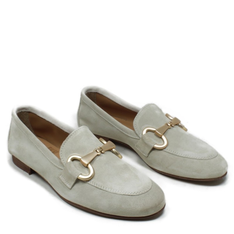 Womens Suede Loafers 'MADAME' - Beige