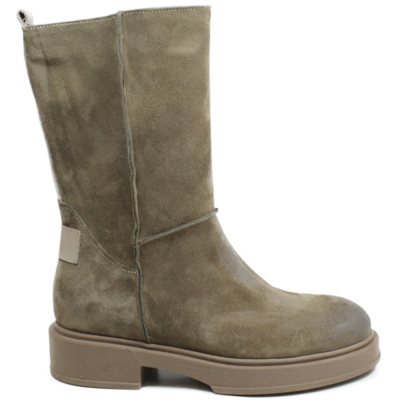 Mid Suede Biker Boots 'DECK/M' - Taupe