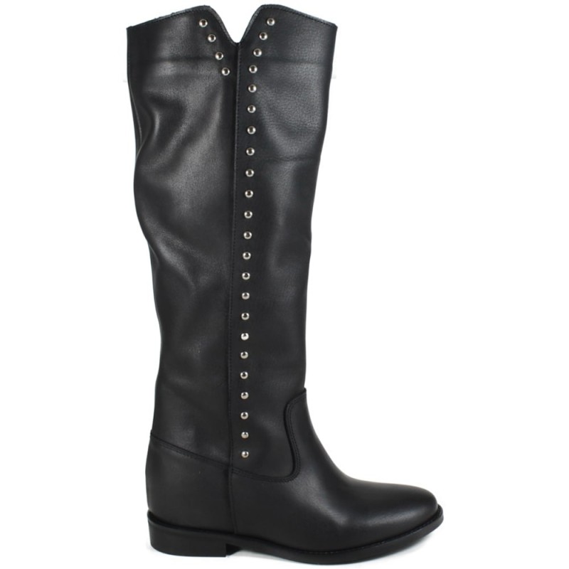 Hidden Wedges High Boots with Studs "V36" - Black Leather