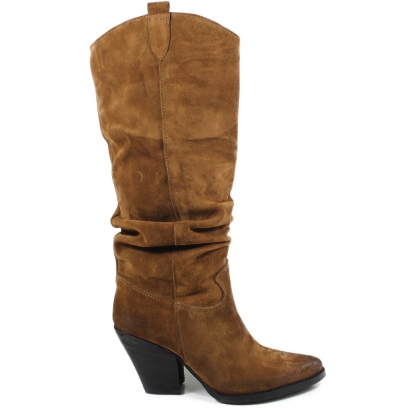 Texan Camperos High Heels Boots 'EMILY" - Suede Tan