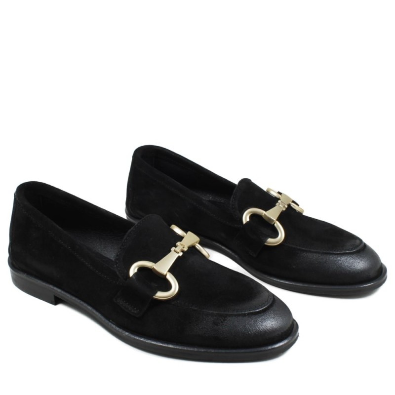 Womens Suede Loafers 'MADAME' - Black