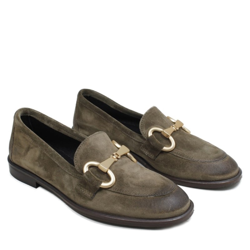 Womens Suede Loafers 'MADAME' - Taupe