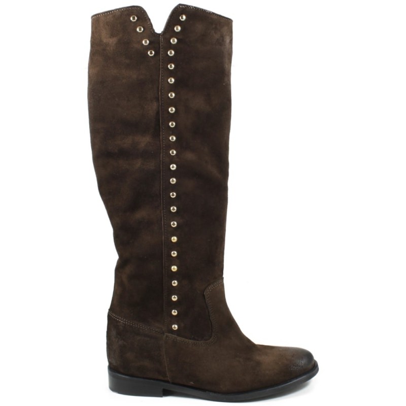 Hidden Wedges High Boots with Studs "V36" - Brown Suede