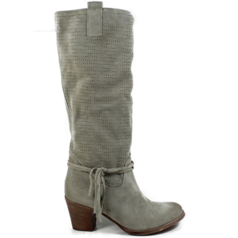 Perforated High Boots Suede "5020' - Taupe