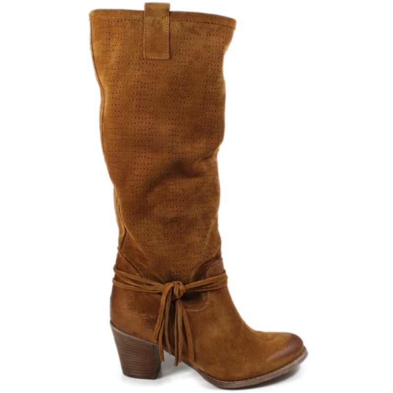 Perforated High Boots Suede "5020' - Tan