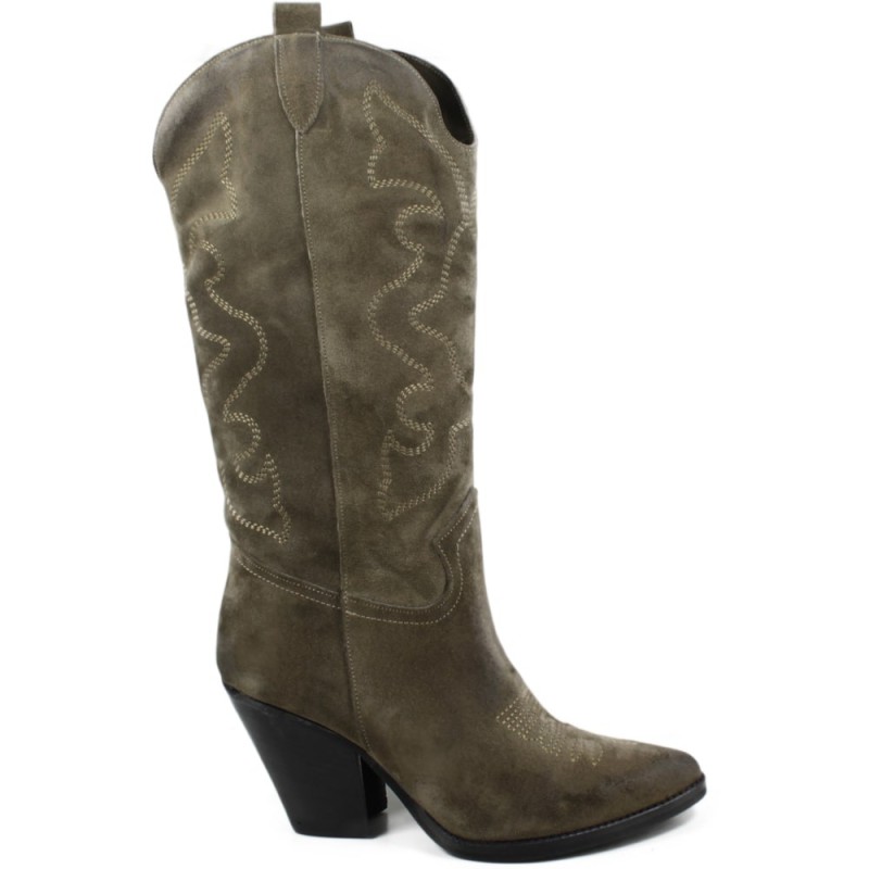 Texan Camperos Embroidered High Heels Boots 'LEYLA" - Taupe Suede