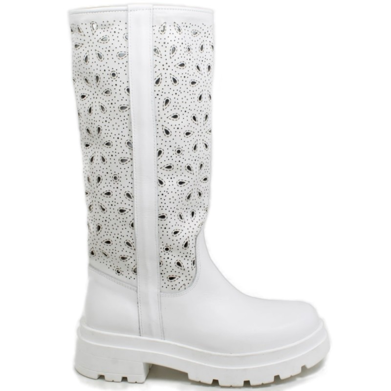 Summer Combat Boots Perforated Platform "OLIVIA" - White