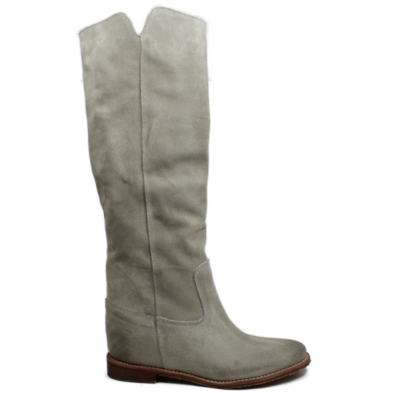 High Boots with Hidden Wedges "Aida" - Suede Taupe