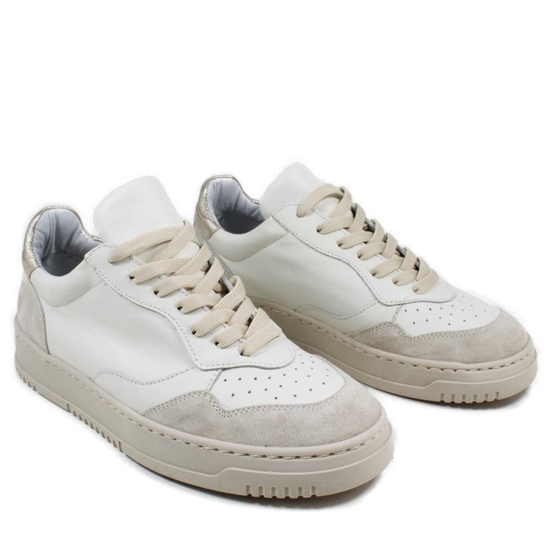 Sneakers Lace-up Leather "ARIS" - White/Metal Platinum