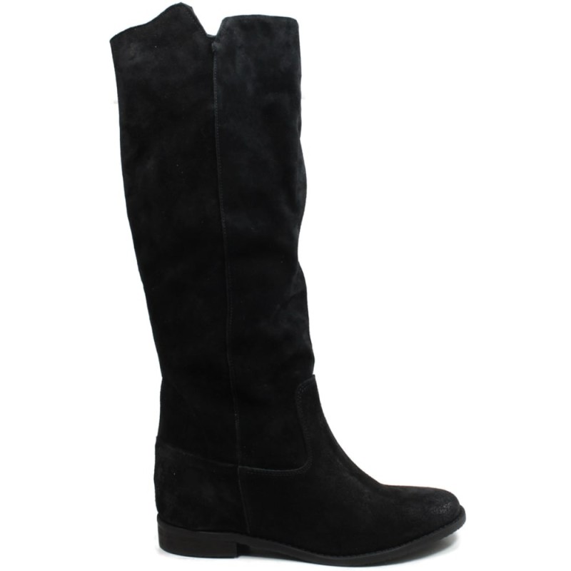 High Boots with Hidden Wedges "Aida" - Suede Black