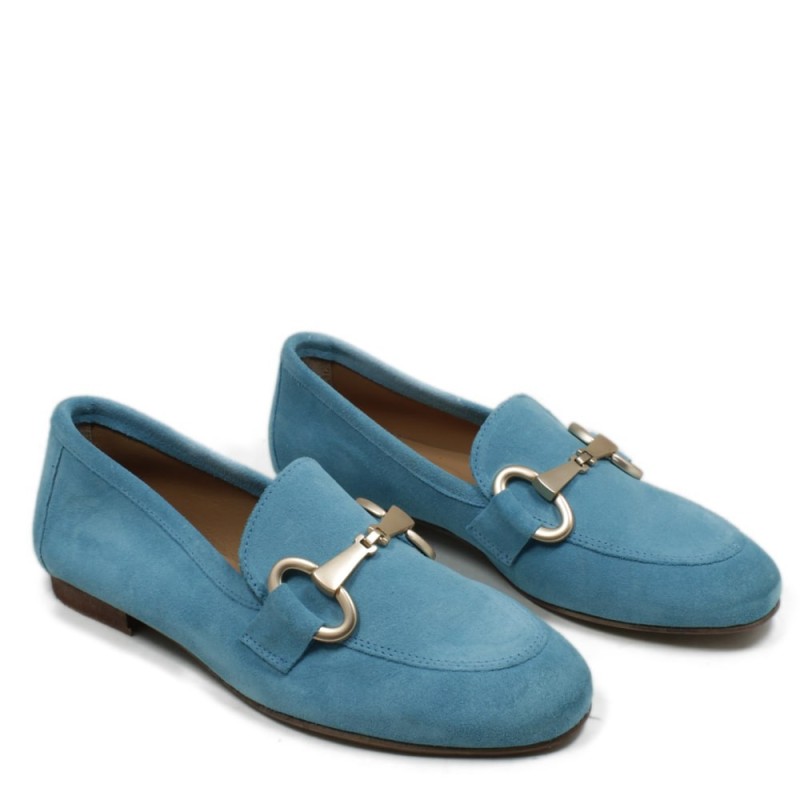 Womens Suede Loafers 'MADAME' - Light Blue