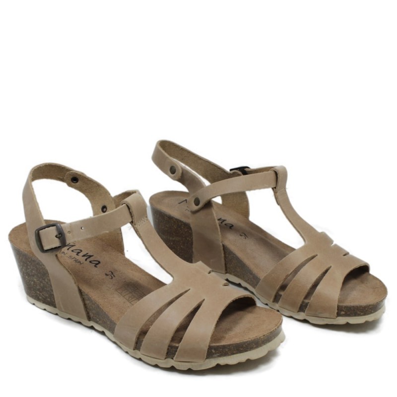 Sandals on Mid Wedges Comfort Fit "Sprinter" - Sand