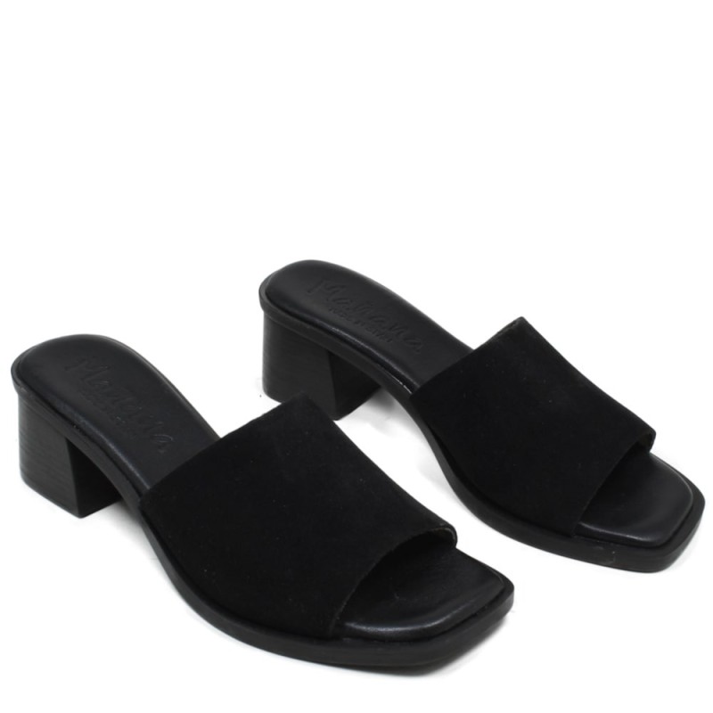 Open Toe Sandals Mid Heels "PN03" - Suede Black