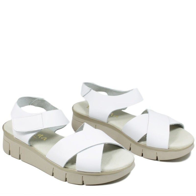 Flat Sandals Comfort Line in Genuine Leather "F13" - White