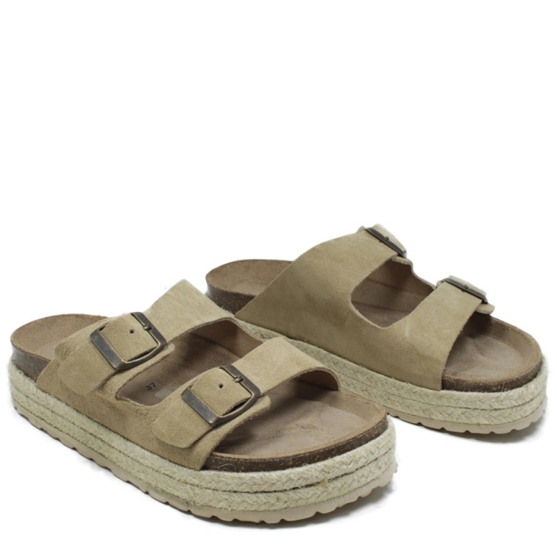 Slippers Sandals Woman on Rope Wedges "Luz" - Taupe