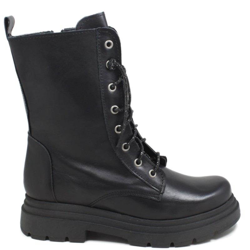 Military Boots with strass laces "BRIX" - Black