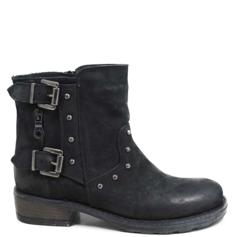 Low Biker Boots with Studs "978" - Black