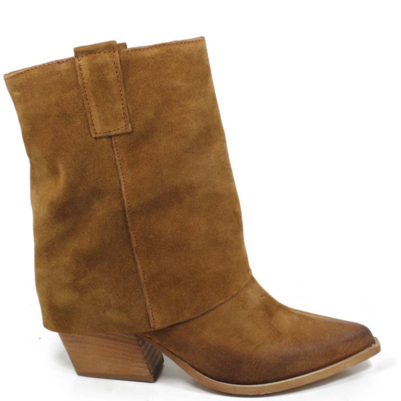 Low Texan Foldover Boots "Gipsy" - Suede Tan