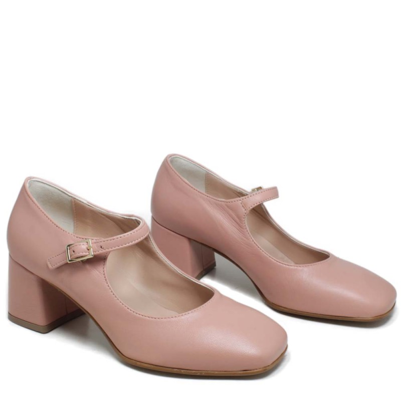 Décolleté Mary Jane Shoes with Comfort Heel "Enya" - Nude Nappa