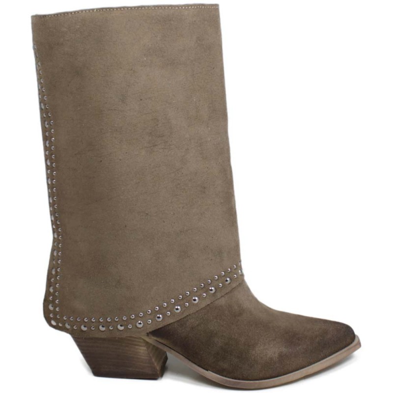 Low Texan Foldover Boots "DAYANE" - Suede Taupe