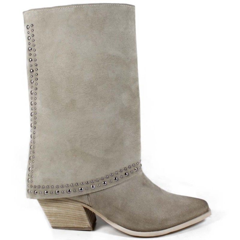 Low Texan Foldover Boots "DAYANE" - Suede Beige