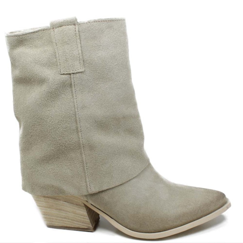 Low Texan Foldover Boots "Gipsy" - Suede Beige